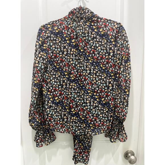 Diane Von Furstenberg Tina Tie- Neck Printed Fil Coupé Silk Chiffon Blouse Sz 00 - Picture 7 of 9